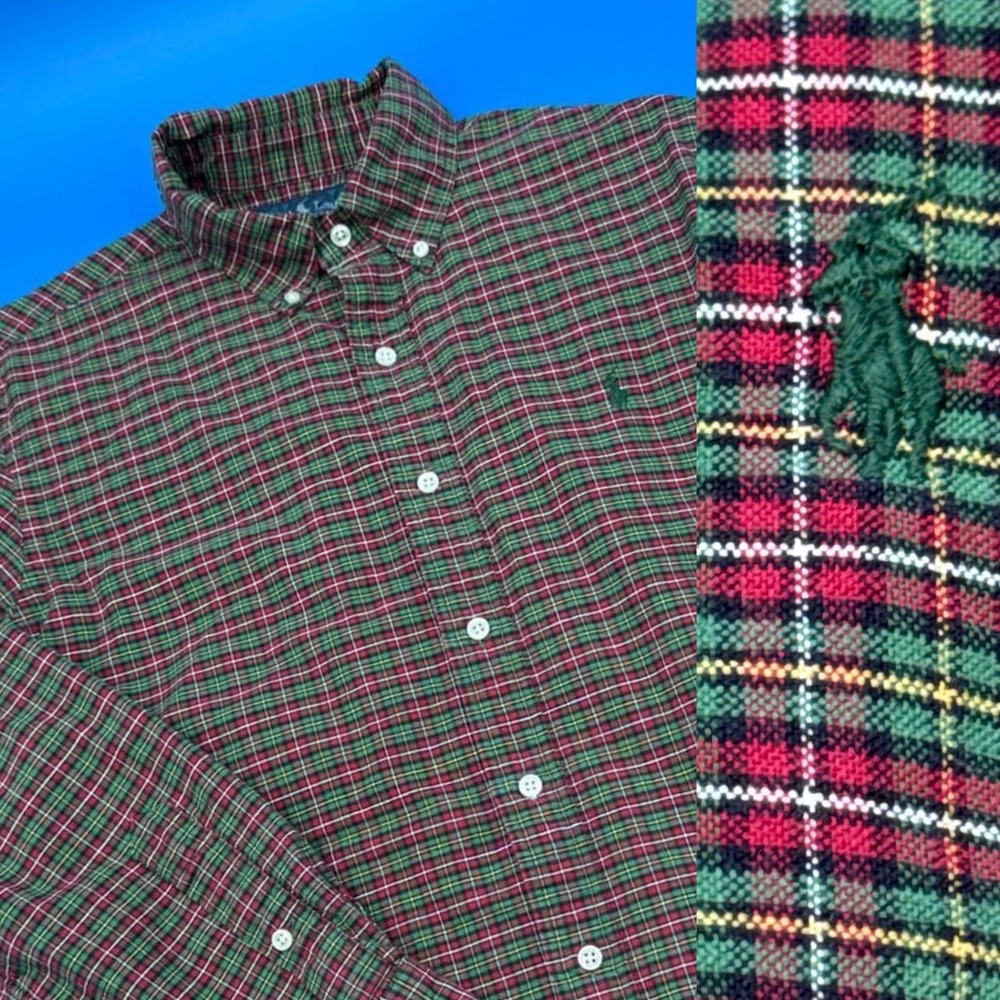 VIntage Ralph Lauren Custom Mens Plaid Tartan Long Sleeve Button Down Shirt - M